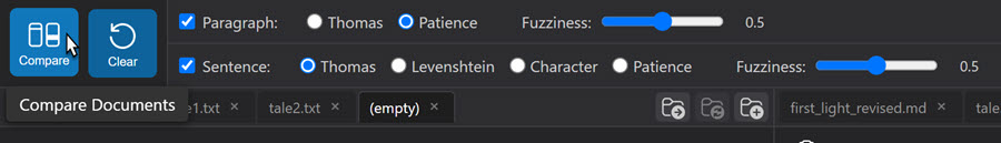 Compare and Clear buttons with diff level checkboxes