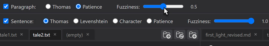 Fuzzy matching threshold sliders